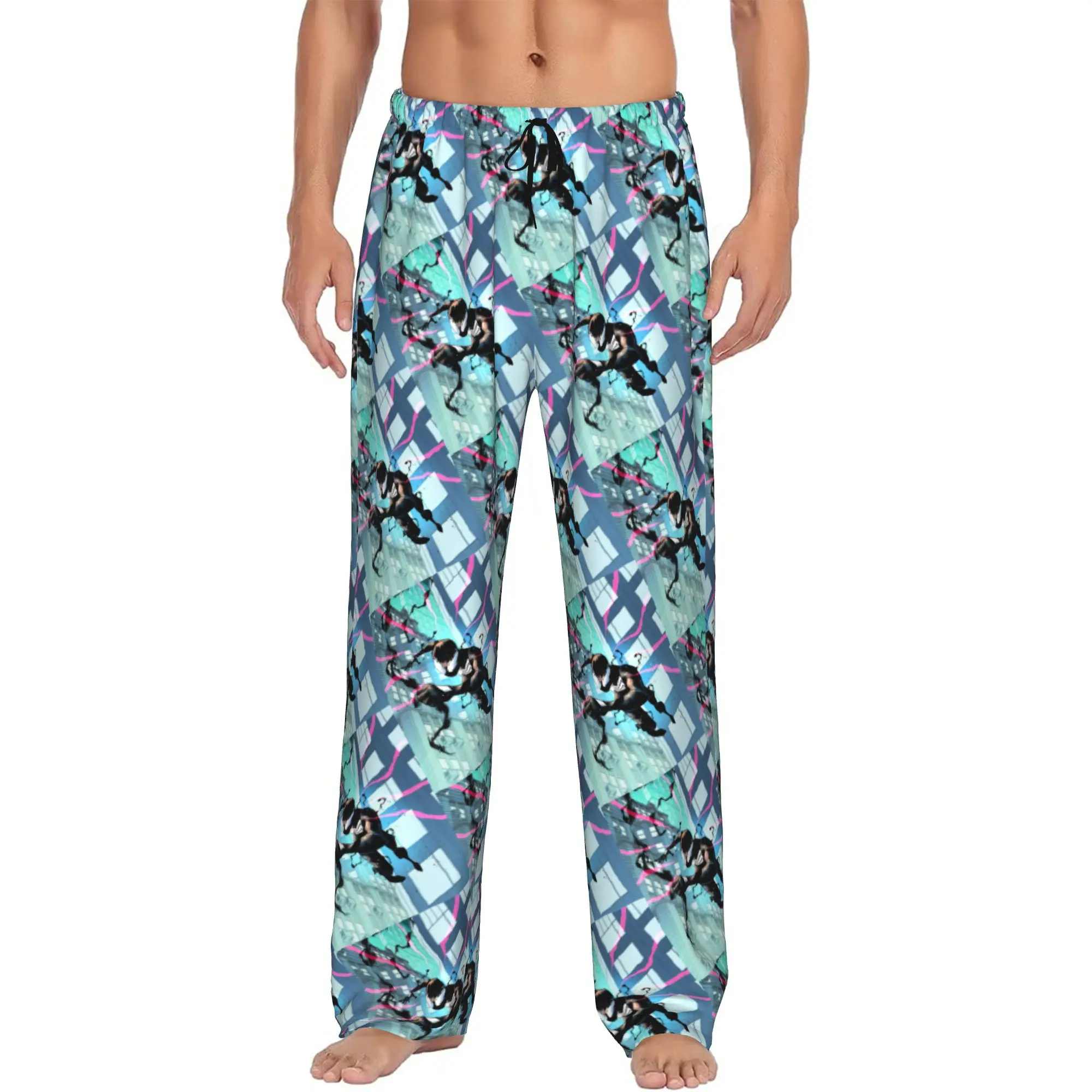 

Custom Printed Men Comic Wallpaper V-Venom Pajama Pants Sleepwear Sleep Lounge Bottoms with Pockets