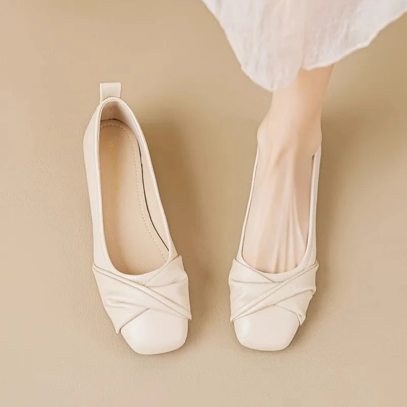 Women Ballet Flats Twisted Knot Slip On Shoes Soft PU Leather Casual Flats for Work Daily Party 2026 New Comfy Lightweight