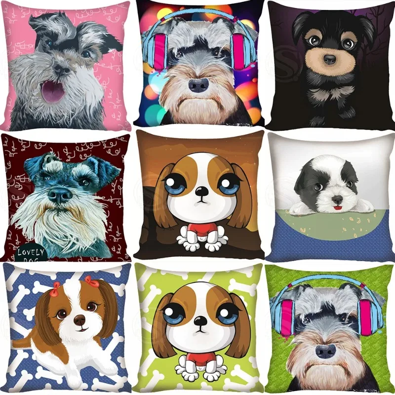 

Cartoon Funny Dog Schnauzer Fashion Style Square Pillowcase Zipper