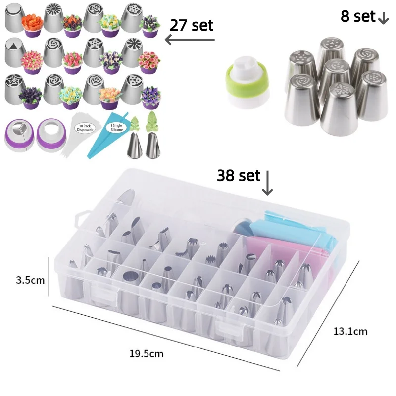 Kuchendekorationswerkzeug-Set mit Spritztüllen, Zuckergussspitzen, Fondantnägel, Spritzbeutel zum Backen von Cupcakes, Keksen – DIY-Dessert-Set – Detail 16
