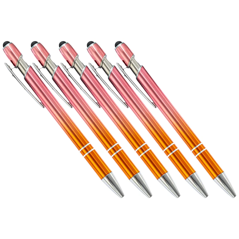 AP-50Pcs Gradient Metal Ballpoint Pens Touchscreen Ball Pen For Writing Stationery Office School Supplies