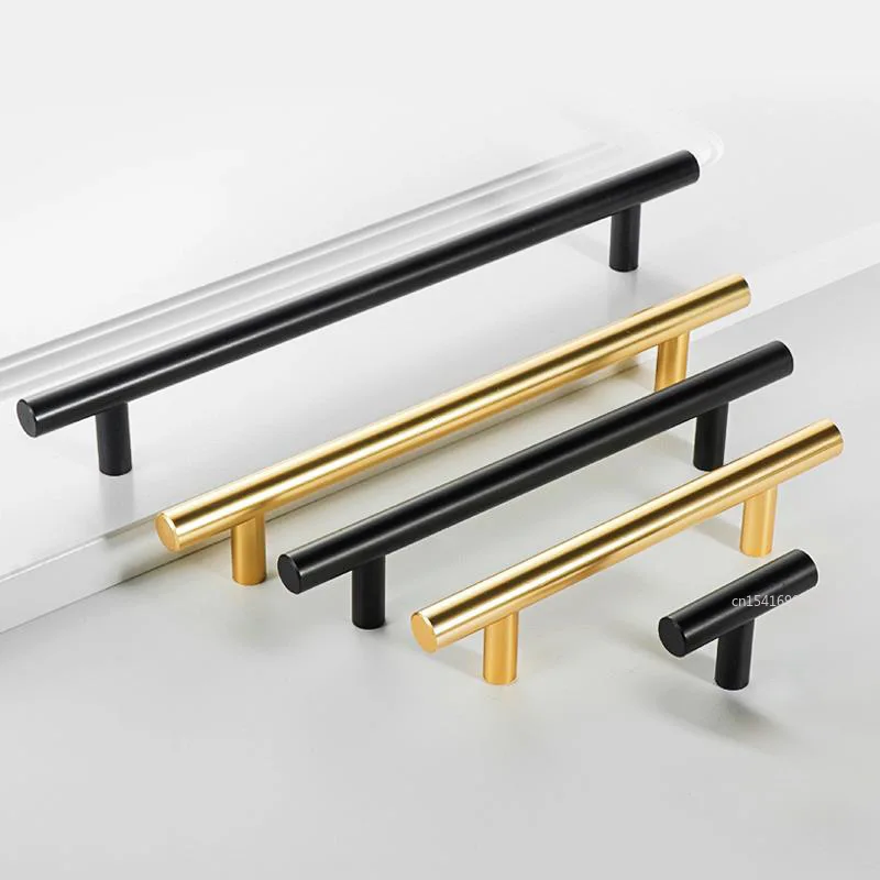 Black Golden Cupboard Handle Brushed Stainless Steel Kitchen Cabinet Door Knob Furniture Drawer Pulls Bar Handle T-type