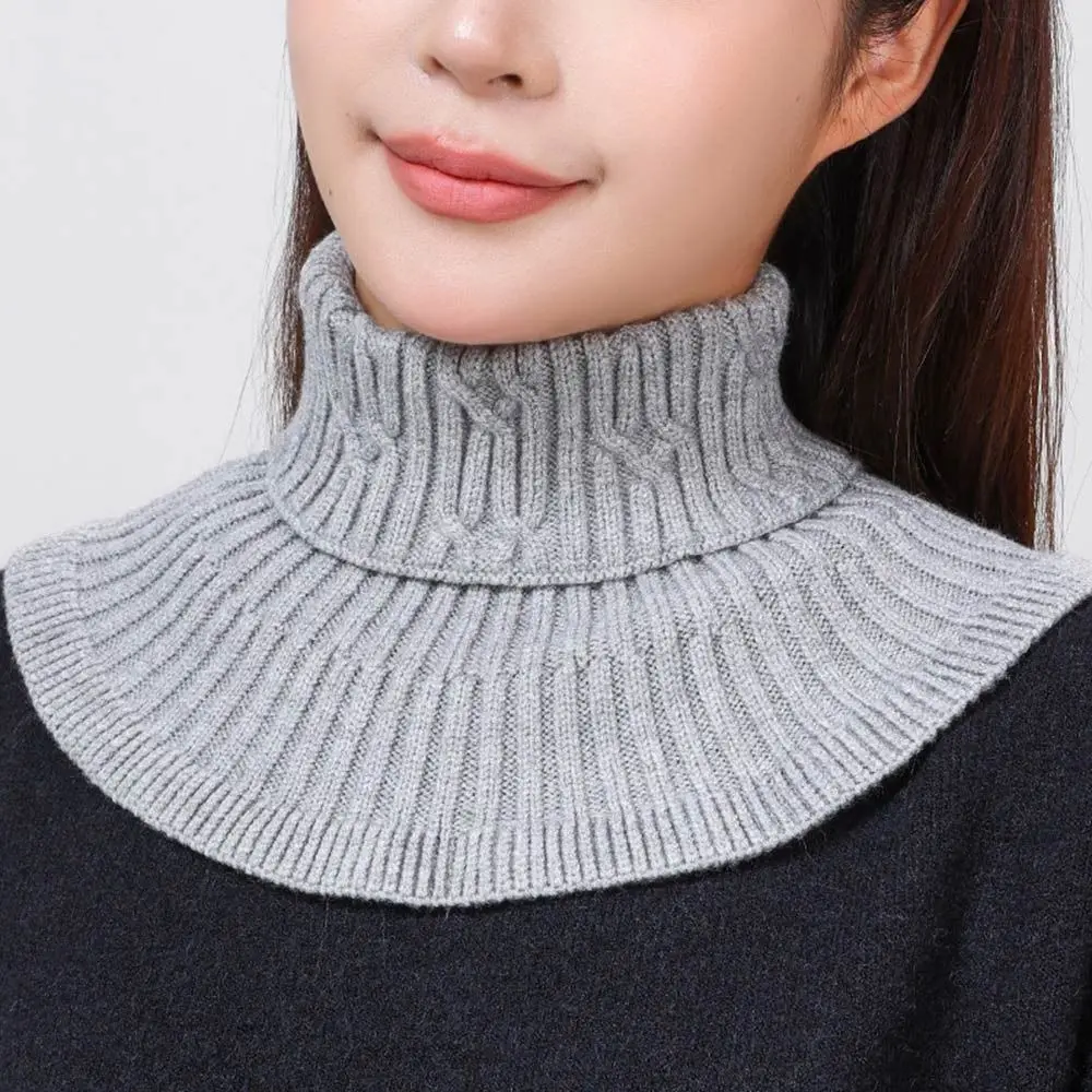 Fashion Warm Knitted Fake Collar Windproof Detachable Neck Warmer Winter With Wooden Ears Turtleneck for Men Women