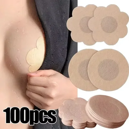 Imagen 2 del producto 10/100 Uds cubierta de pezón para mujer autoadhesiva levantamiento de pétalos de pecho señora sujetador Invisible pecho pegajoso protector de pezón almohadilla accesorio de sujetador