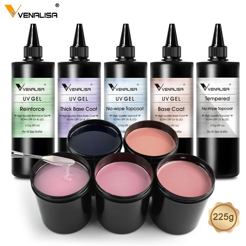 Venalisa Lange Slijtage Gehard Top Coat Zelfnivellerende Gel Versterken Camouflage Nagelverlenging 30 ml/225 ml Groot Volume Refill Pakket