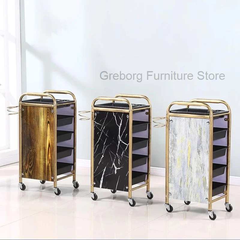 

Retro Beauty Salon Furniture Gold Cart Auxiliary Car Wheels Trolleys Aesthetics Cosmetic Helper Trolley Muebles Belleza Spa