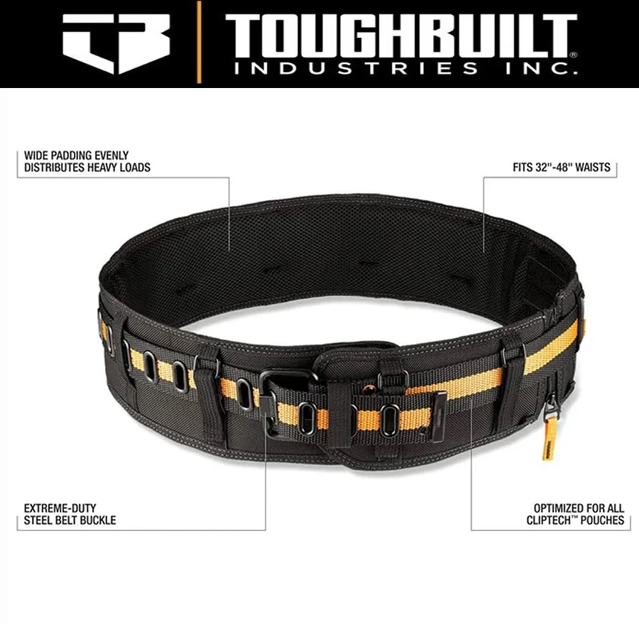 ToughBuilt TB-CT-40P Padded Belt for Professionals Steel Buckle Heavy Duty Buckle / Back Support for Waist Bag Clip Tech Hubs