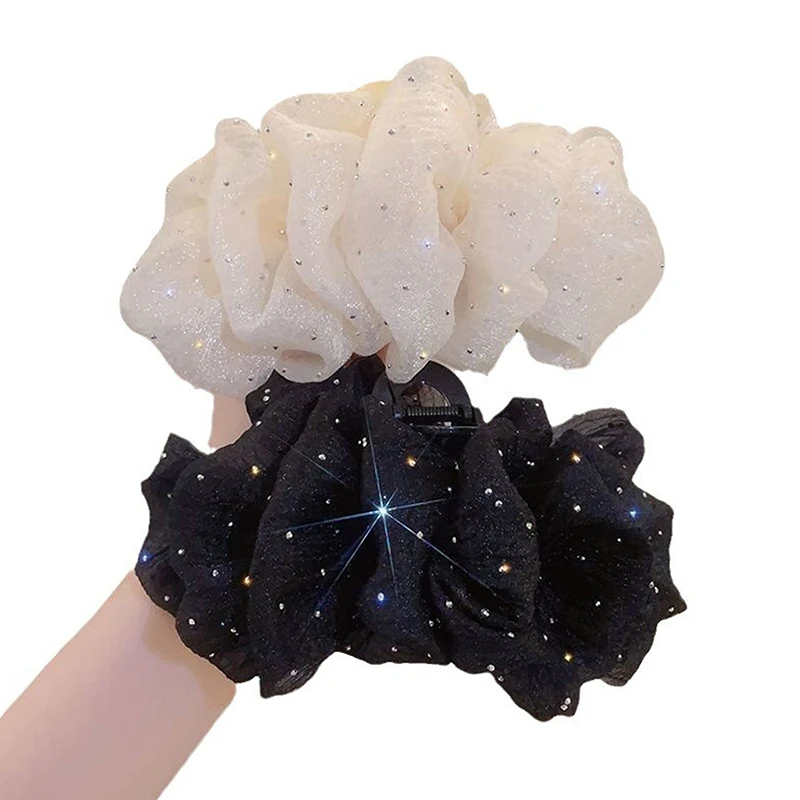 New Summer Sweet Mesh Tulle Star Bubble Hair Claw Clips For Women Solid Ponytail Clip Headdress Accessories