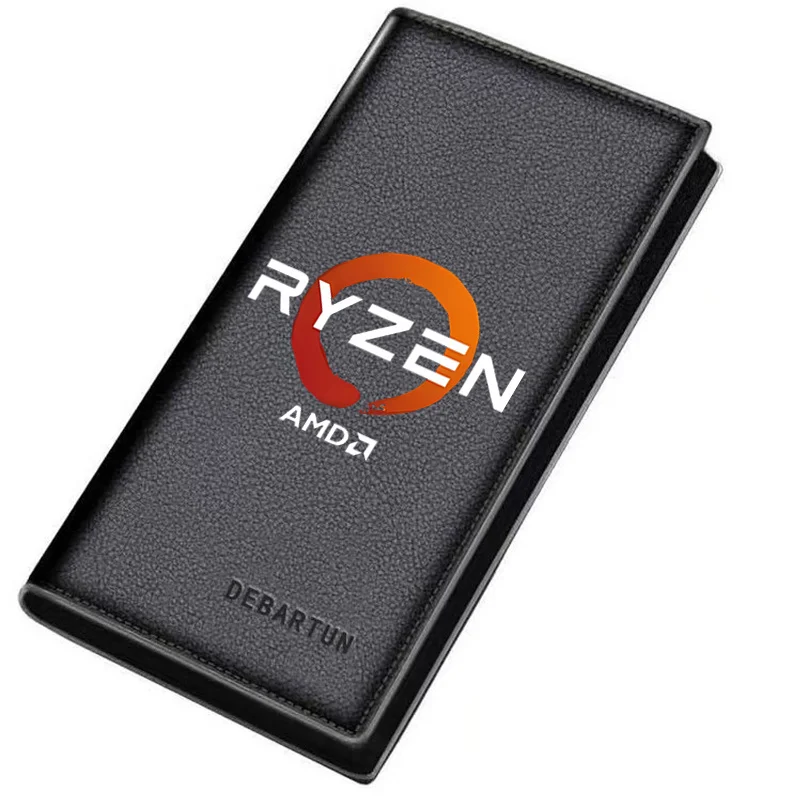 RYZEN orange circle black background AMD Men's Long Wallets Business Stylish Printing Design Casual Use Christmas Valentine's Fa