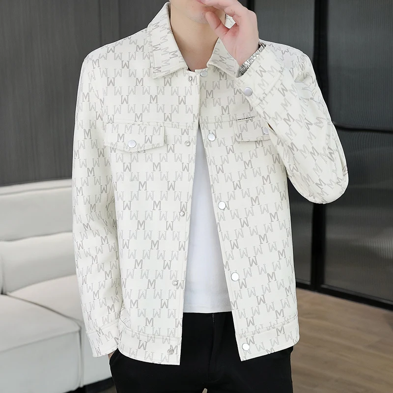 

Мужская демисезонная повседневная куртка с отложным воротником, свободного кроя, приталенная, с буквенным принтом, универсальная, из оленьего бархата