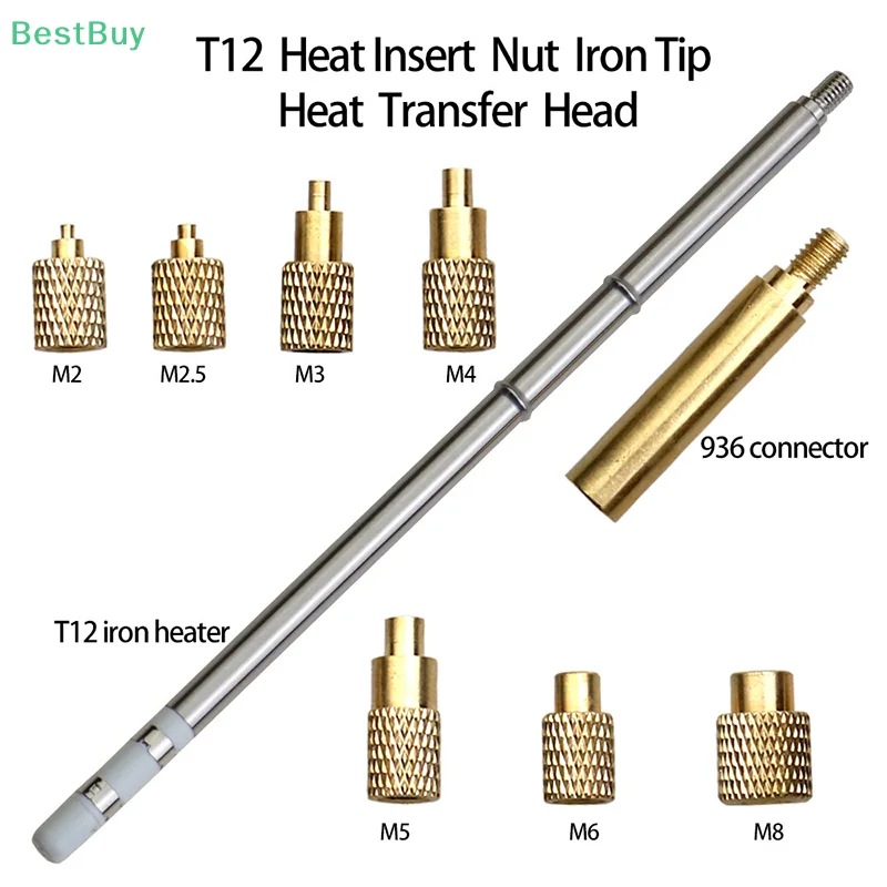 Heat Insert Nut HS01/T85/SH72 Soldering Iron Tip Insert Internal Thread Head M2M8 Brass Hot Nut Insertion Kit 3D Print Accessory