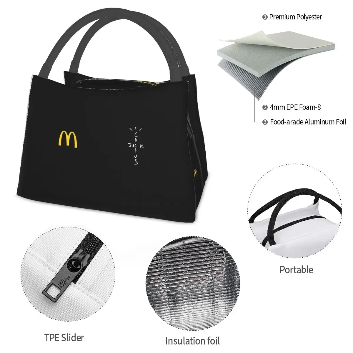 Travis Scott X Mc Lunch Bags Insulated Bento Box Leakproof Lunch Tote Picnic Bags Cooler Thermal Bag for Woman Girl Work image 6