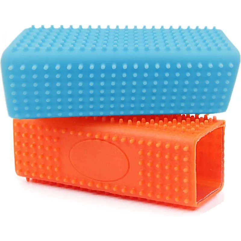 2Pcs Hollow Rubber Pet Hair Remover Block Roller Cleaner Brush for Sofa Car Carpets Bedding Fabrics (Orange, Blue)