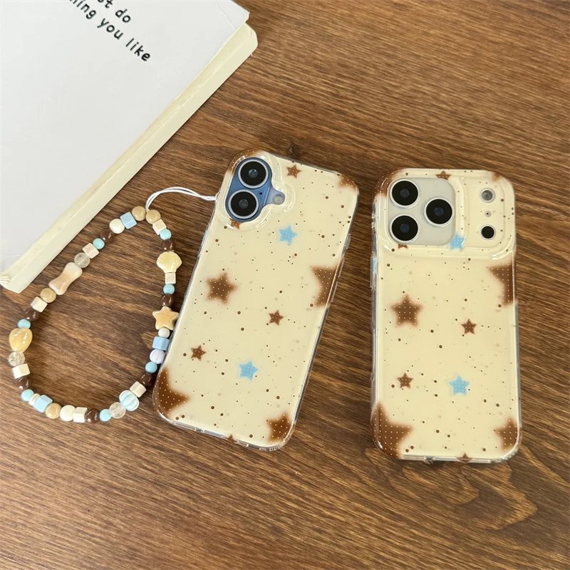 حافظة هاتف كورية لطيفة على شكل نجمة لهاتف آيفون 17 برو 16 15 14 برو ماكس مع سلسلة حافظة كاواي مقاومة للصدمات لهاتف أبل 17 برو ماكس كابا