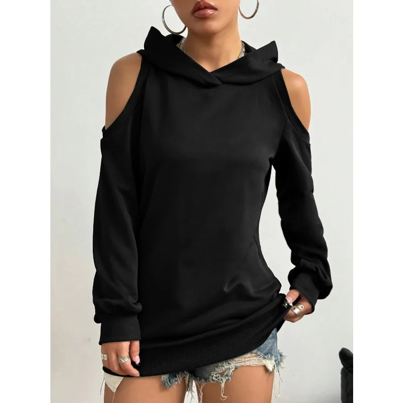 Autumn Fashion Hollow Out Long Sleeve Hoodies Women Solid Color Tops Wearing A Pullover for Everyday Exercise Sweatshirt 2025