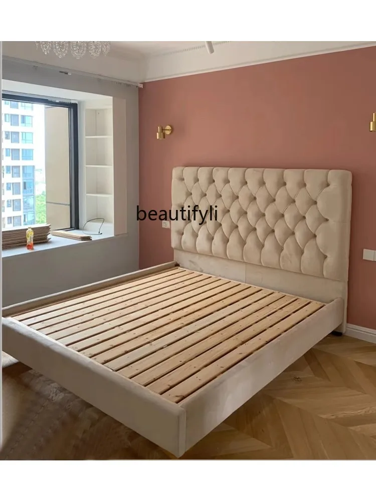 Nordic Modern Fabric Bed Simple Master Bedroom Light Luxury Double Bed French Small Apartment 1.8 M Marriage Bed