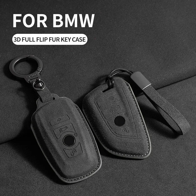 

Suede Leather Car Key Case Cover Shell For BMW X1 X3 X5 X6 X7 Series 1 2 3 5 7 F15 F16 E53 E70 E39 F10 F30 G30 Remote Keychain