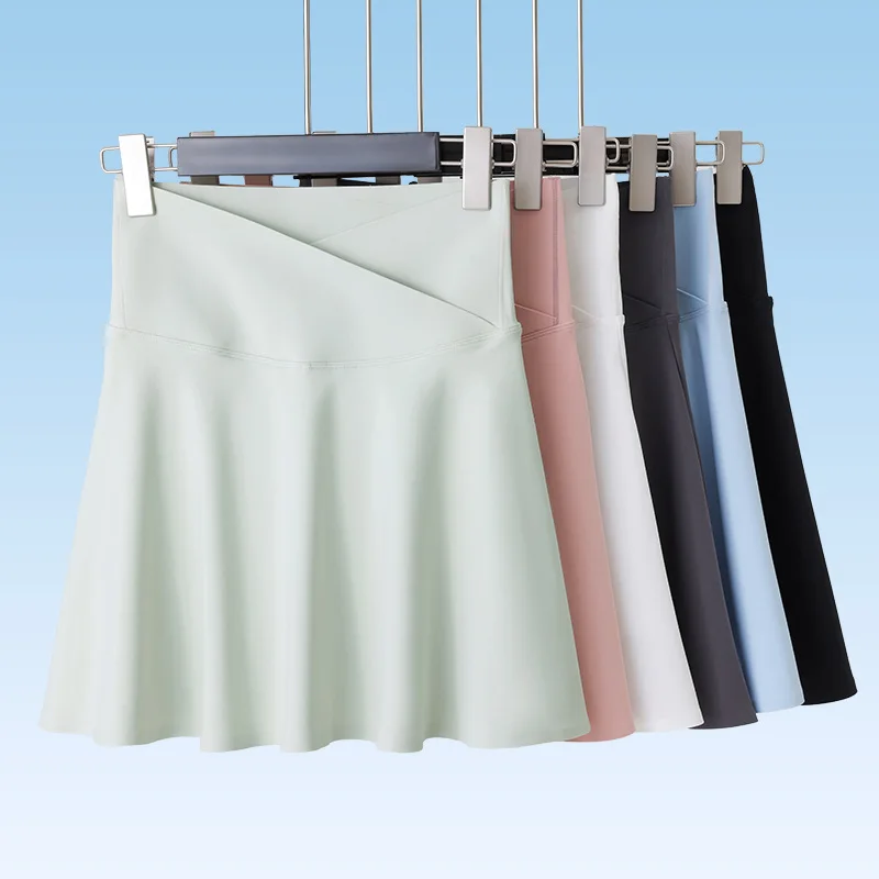 الرياضة تنورة قصيرة المرأة سريعة الجافة المضادة للتعرض السراويل الطويلة نصف تنورة الصيف قاعدة مطوي تنورة ضيق الريشة التنس Skir #4