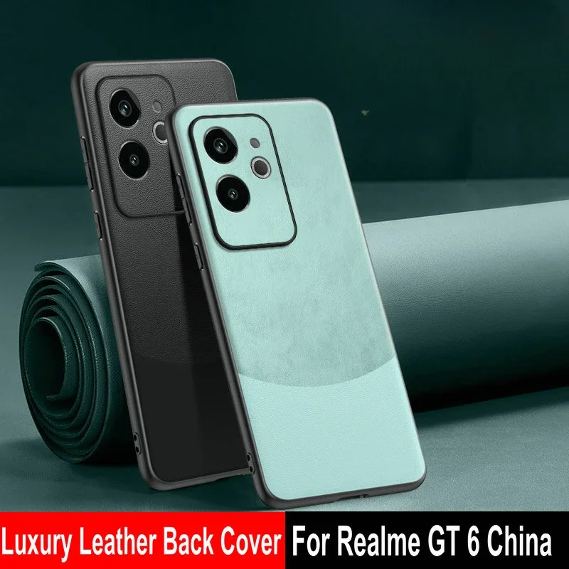 Realme GT 6 (China) Case Luxury Skin Leather Texture Slim Soft Bumper UltraThin Back Cover Realme GT6 China Version Phone Cases