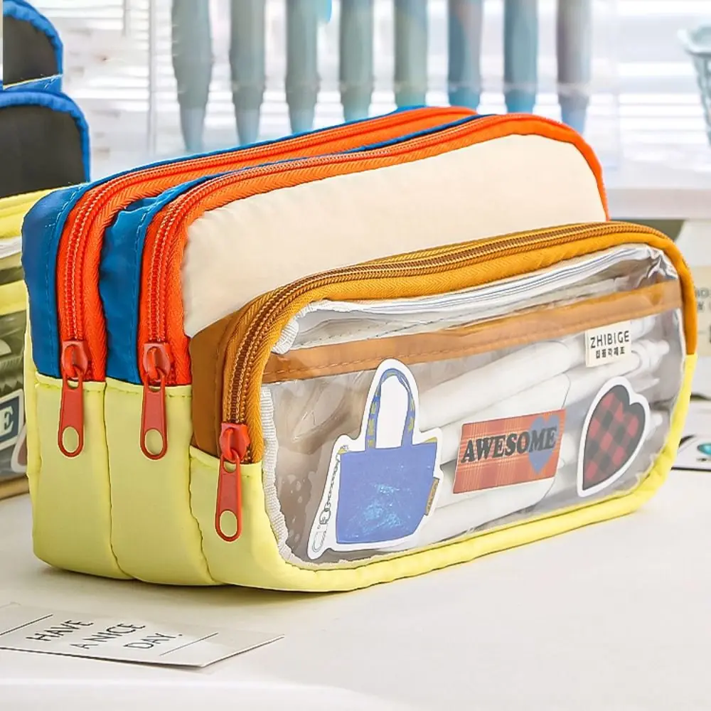 Multi Layer Pencil Pouch Assorted Colors Large Capacity Pencil Storage Bag Canvas Dust Prevention Stationery Bag School