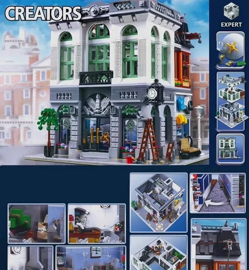Kit de banque de briques, bloc de construction Expert, briques d'assemblage compatibles, modèle Street View, jouets, briques pour adultes, cadeaux pour enfants, 2380 pièces