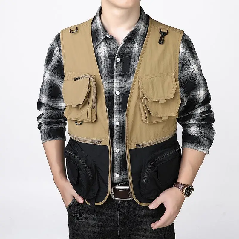 Men's Photography Fishing Roadside Vest Personalized Customization LOGO Outdoor Multi Pocket Workwear Functional Sleeveless Vest