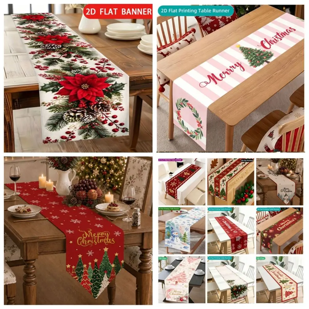 American Style Christmas Table Runner Soft Fabric Vintage Printed Xmas Table Flag Easy To Maintain Nice Draping Effect