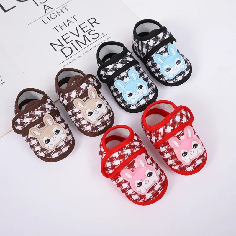 Fashion Baby Prewalkers For Girls Newborn Cartoon Rabbit Decoration Soft Bottom Toddler Plaid First Walkers Infant Casual Shoes