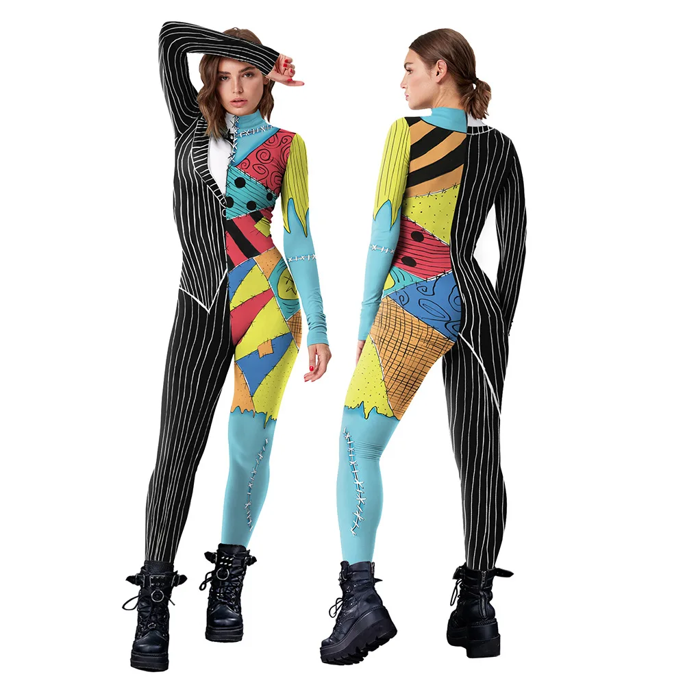 Halloween Anime Movie Sally Cosplay Dress Party Set Costume natale donna Slim tuta Catsuit Zentai body Leggins gotici