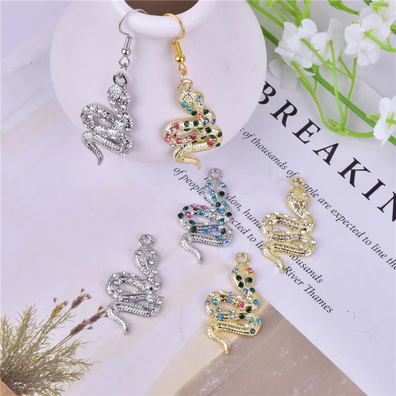 10pcs/pack Crystal Snake Metal Charms for Earring DIY Fashion Jewelry Accessories