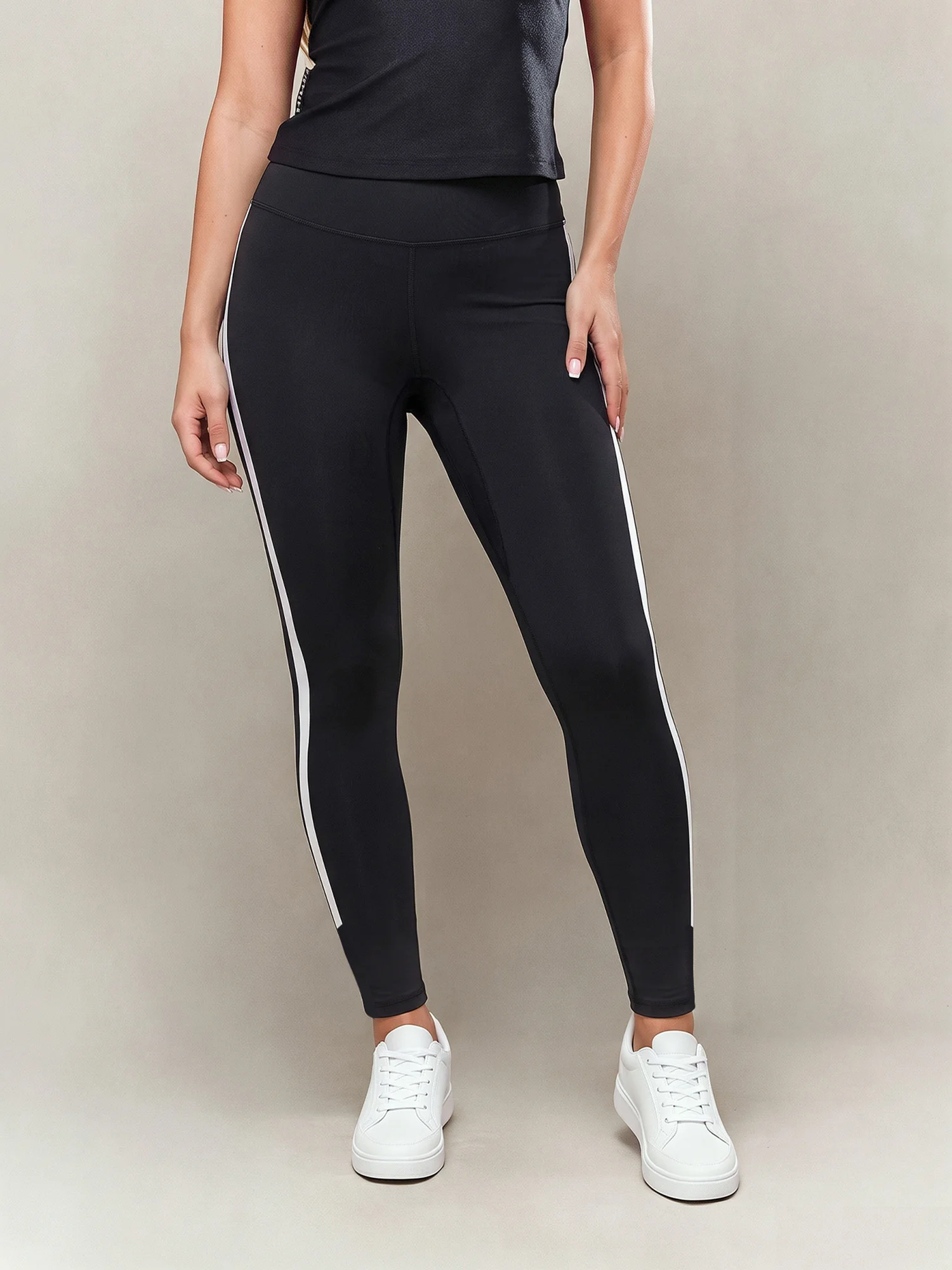 Women Elastic Slim Gym Tights High Waist White Curved Patchwork Tummy‑control Butt‑lift Breathable Running Leggings