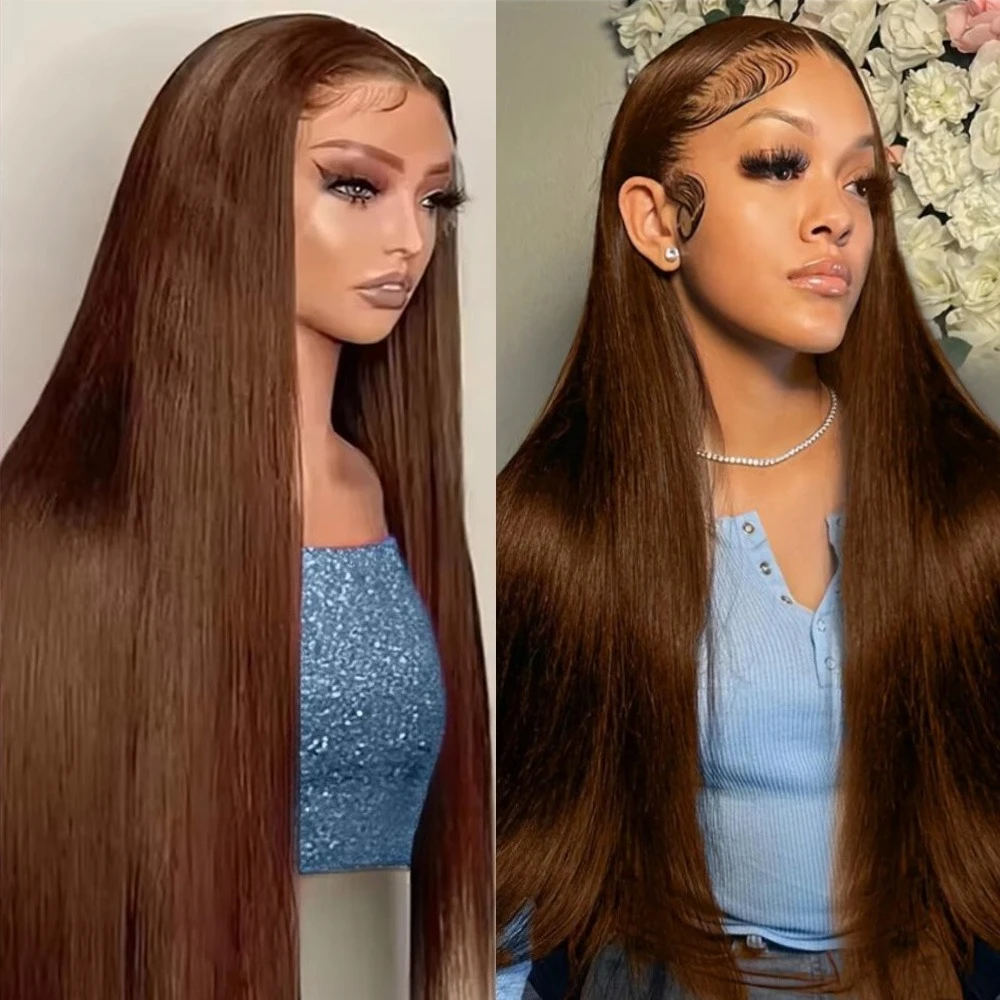 

# Шоколадно-коричневые парики из 100% натуральных волос, прямые, с HD-кружевом 13x4 и 13x6, плотность 220, для женщин, 30-40 дюймов