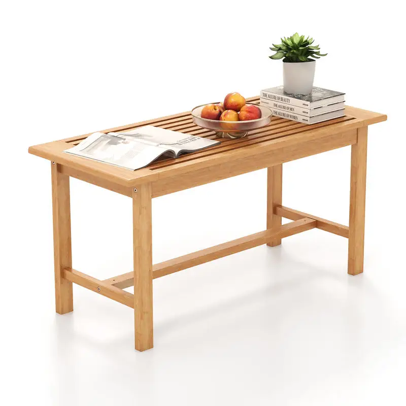 Coffee Table Center Table Living Room Table Wood Coffee Table, 36 Inch Rectangular Slatted Top, Compact Apartment Coffee Table For Small Spaces, Patio Balcony Lounge, Space Saving Layout