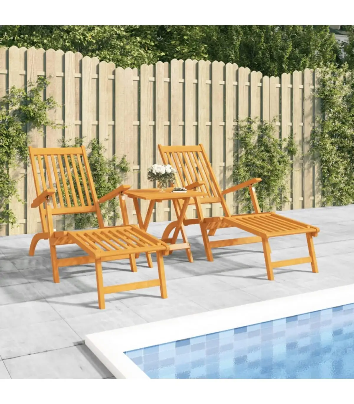 Loungers garden chairs with footrest 2 Pcks solid acacia wood