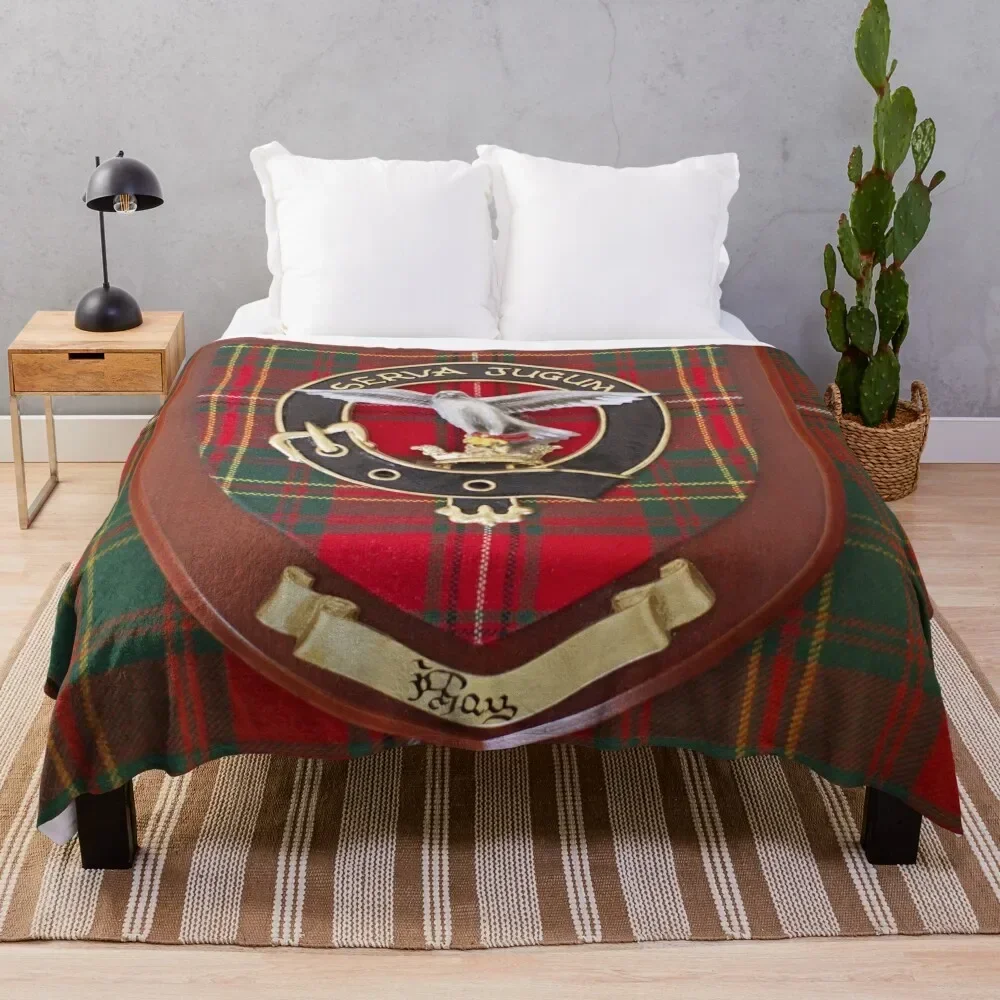 Real Clan Hay Crest on Kilt - Ancient Hay Tartan Throw Blanket