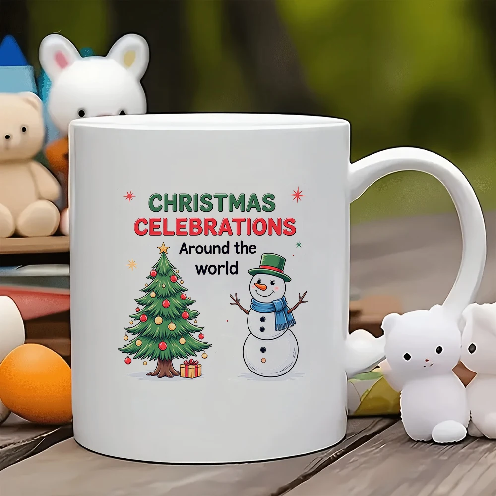 Taza de árbol de Navidad de dibujos animados de 11oz + taza creativa para niños, esencial para la oficina familiar, conjunto con caja de regalo de Navidad