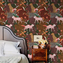 Vintage Colorful Leopard PVC Home Decor Peel And Stick Animal Pink Stylised Decoration Retro Waterproof Kitchen Bathroom Sticker