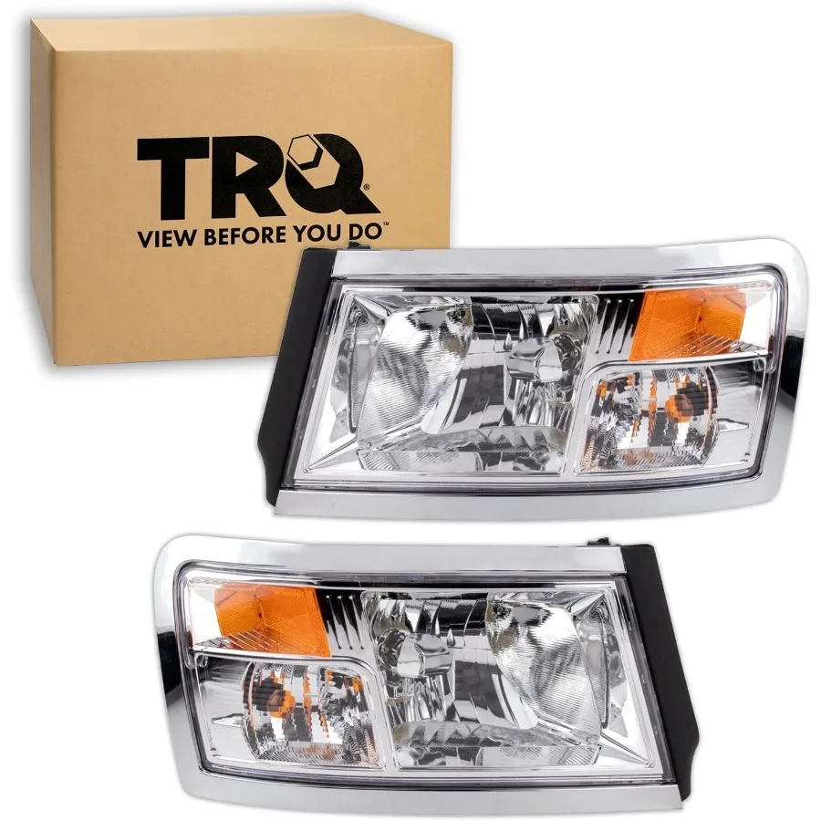 مجموعة مصابيح أمامية مكونة من قطعتين مع إطار كروم للسائق وجانب الركاب متوافق مع دودج رام داكوتا 20082011 تعزيز #2
