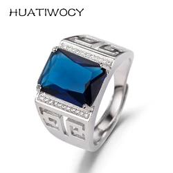 Fashion Men Ring with Sapphire Zircon Gemstone Accessories 925 Silver Jewelry Open Finger Rings Wedding Party Gifts Wholesale