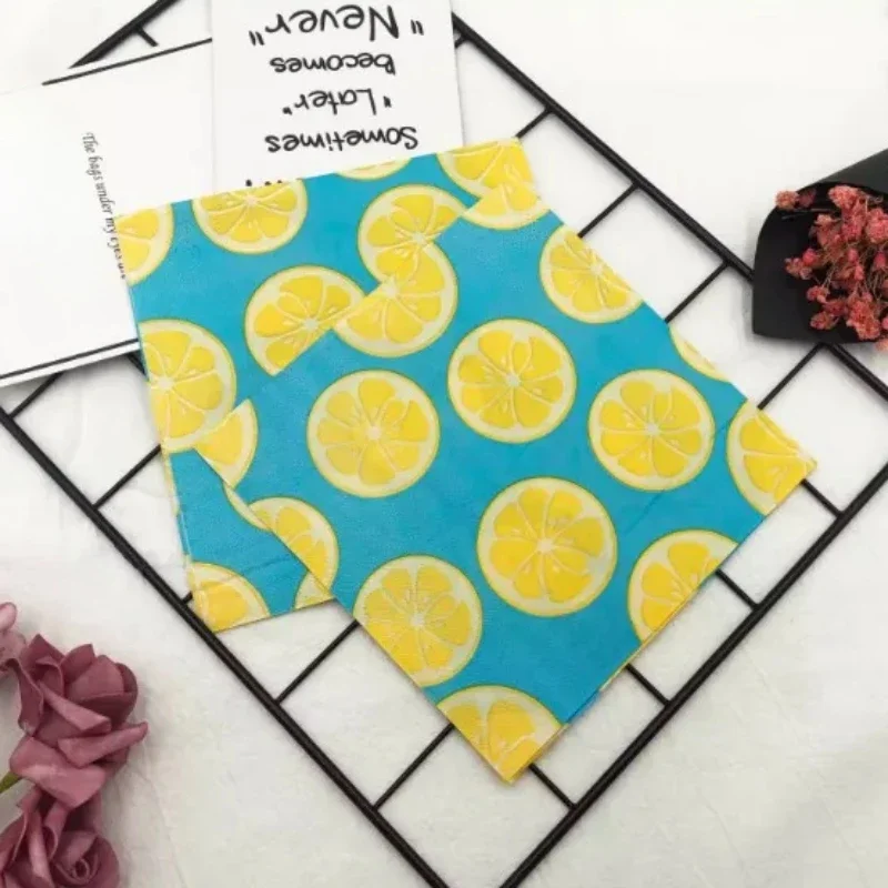20 pz/Pac tovagliolo stampato limone fresco tovaglioli di carta colorati tovaglietta per feste di matrimonio carta velina quadrata addensata ingrandita