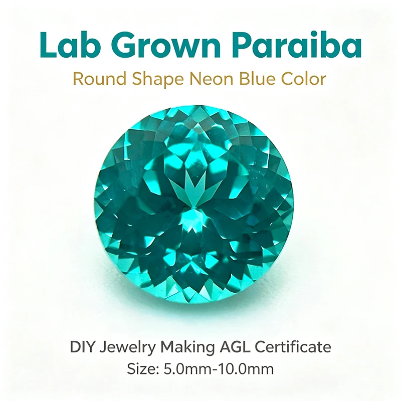 Laborgezüchteter Paraiba-Rundschliff in Neonblau für DIY-Schmuckherstellung, Ring, Halskette, Ohrringe, Hauptmaterialien, Zertifikat – Detail 1