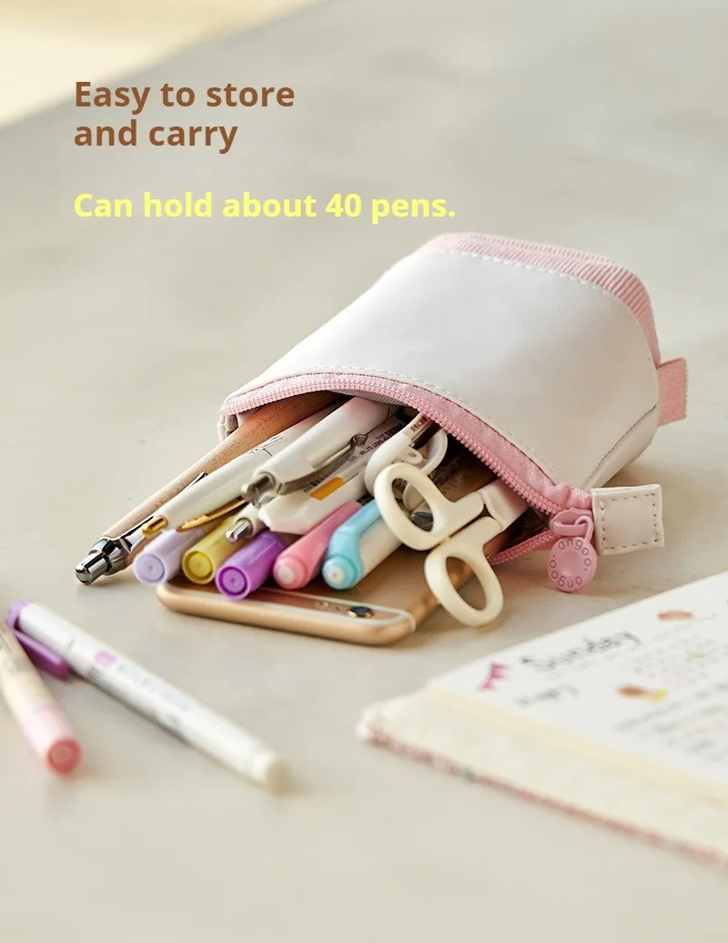 Pupils Pencil Case Cute Retractable Stationery Bag Small Fresh Female Korean Version of Simple Girl Heart Pencil Case Pen Holder