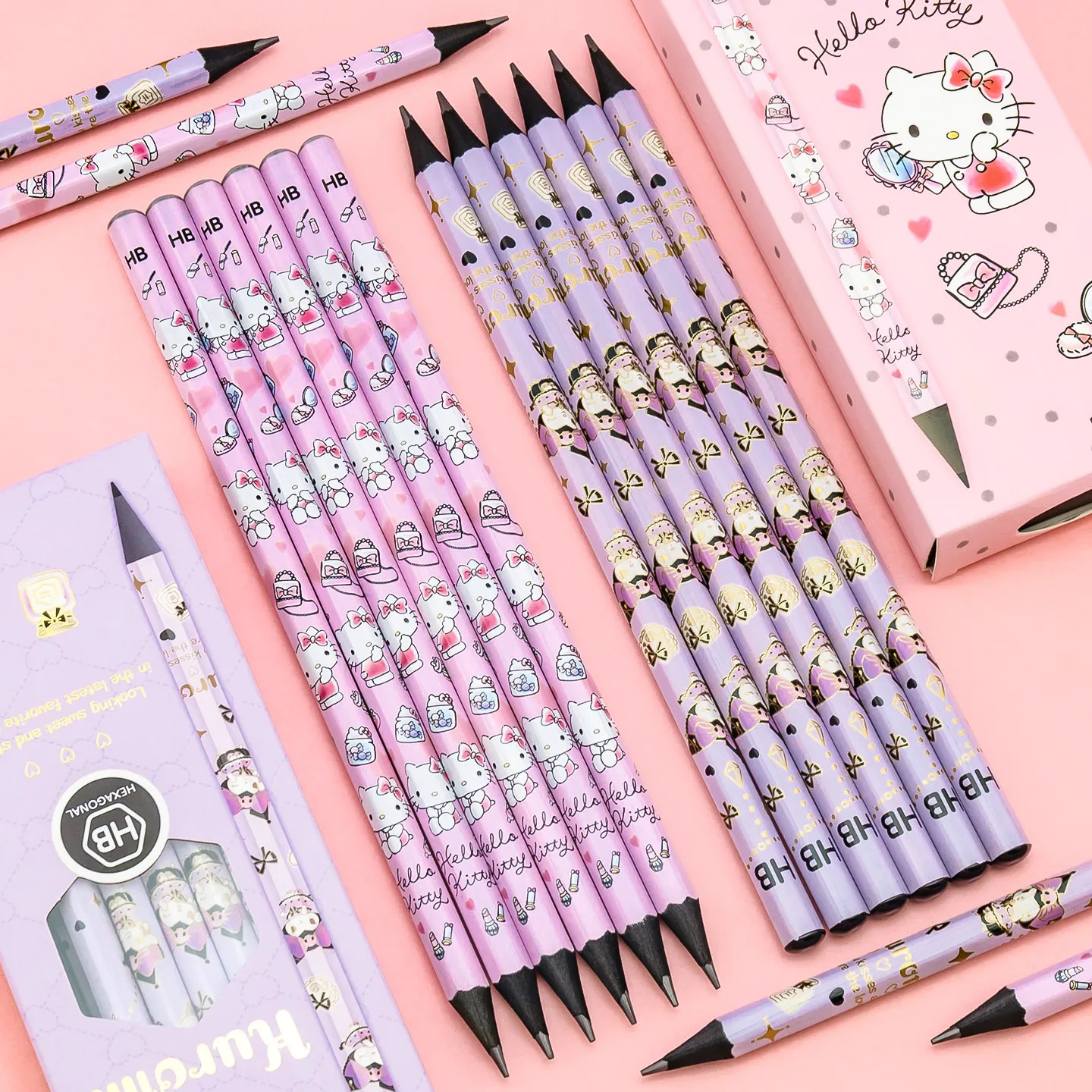 Iigen Sanrio Hello Kitty Hb Pencils Hexagonal Black Wood Cute Aesthetic Daily Writing School Use For Teen Girls