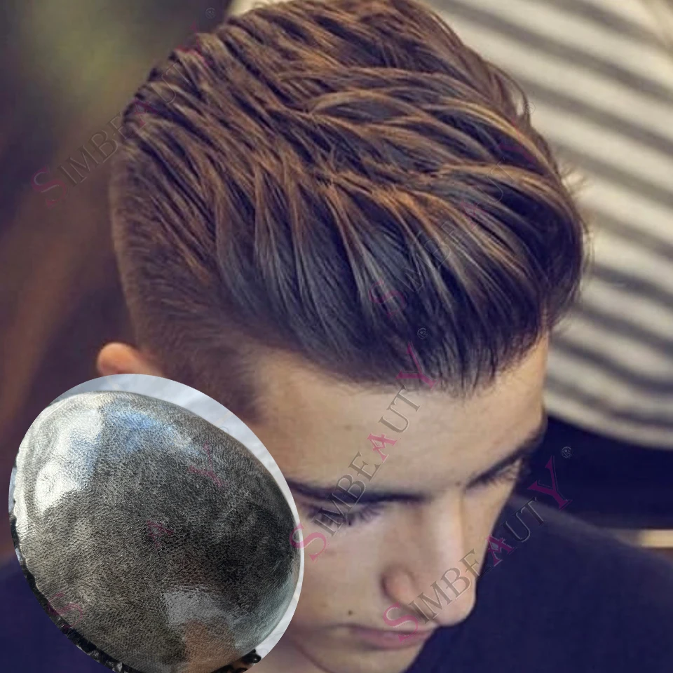 

Brown Hair #2 #4 Man 1B50 1B80 Grey Human Hair Unprocessed Poly Skin Men Silicon Toupee Natural Hairline Prost Capillary System
