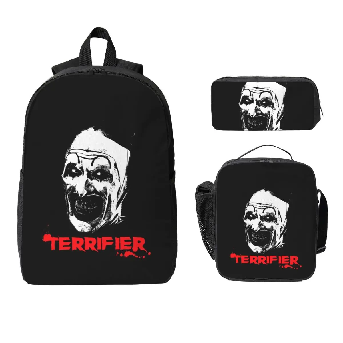 

The Terrifier Backpack Student Boys Girls BookBag School Bag Computer Shoulder Bags 3ps Insulated Lunch Bag Pencil Case