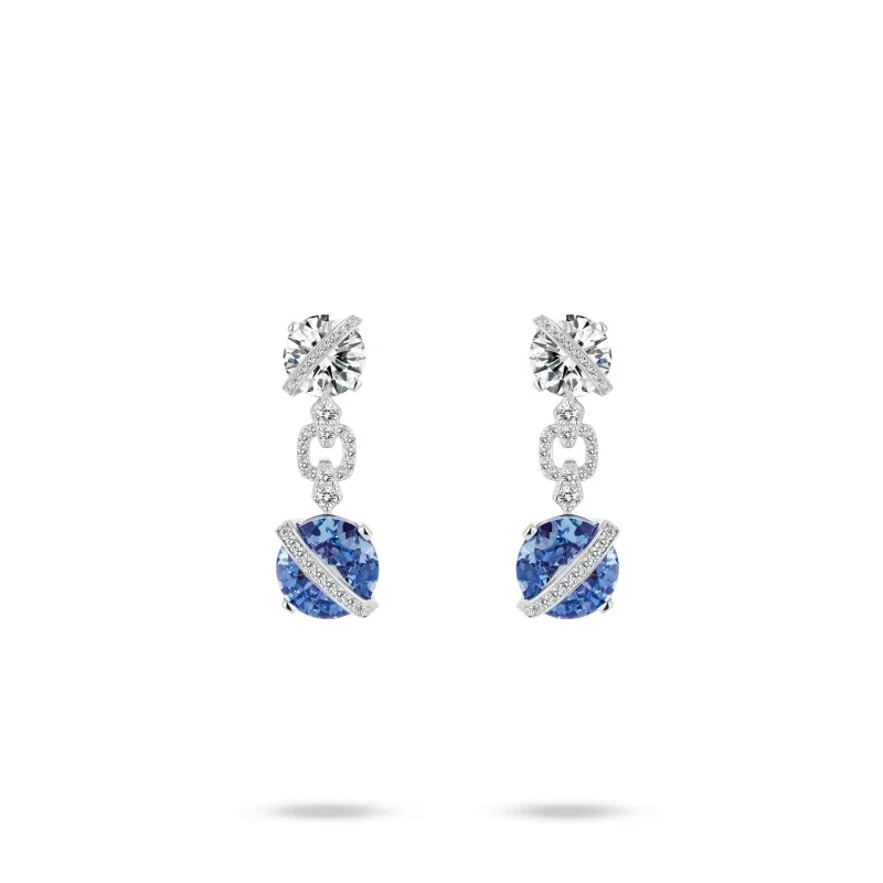Bellux 925 Silver Synthetic Zircon Earrings Dreamy Star Track Round Double Stone Tanzanite Blue and White Diamond Earrings