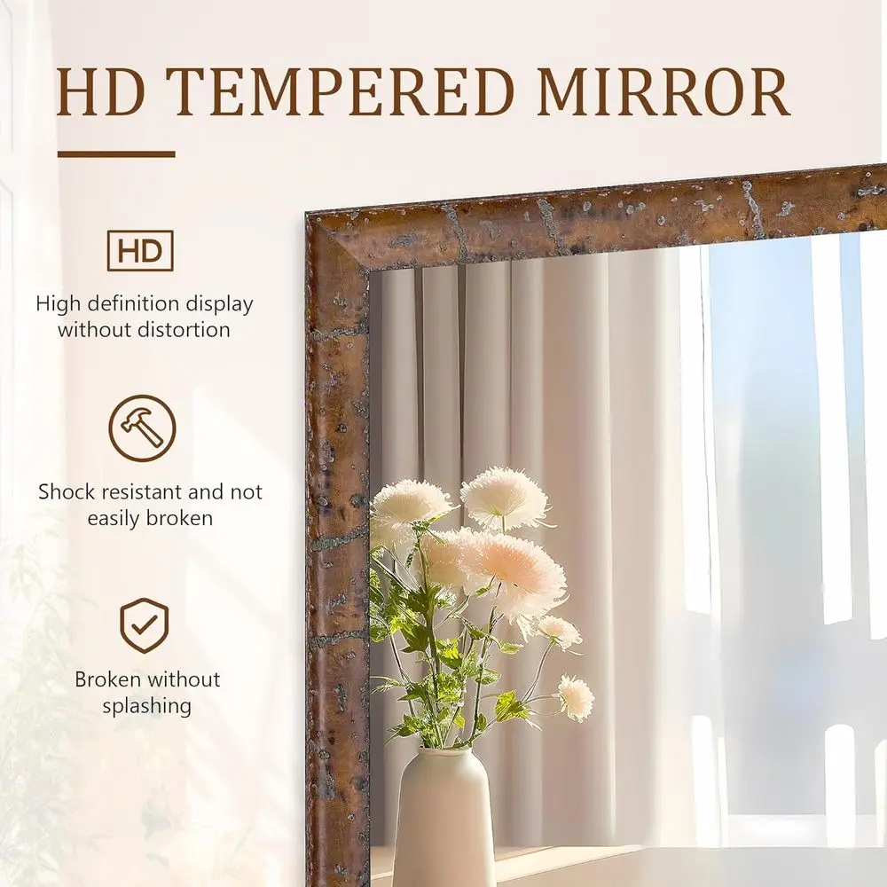 مرآة مستطيلة بإطار خشبي بني ريفي مقاس 20 × 30 بوصة لتزيين الحمام وديكور المنزل #5