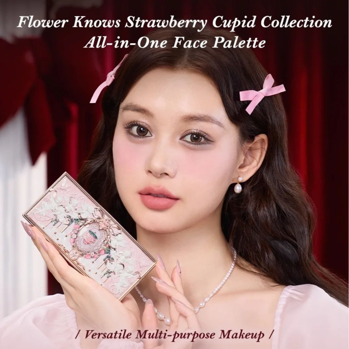 Flower Knows Strawberry Cupid Collection All-in-One Face Palette Sombra / Blush / Highlighter Maquiagem versátil multiuso