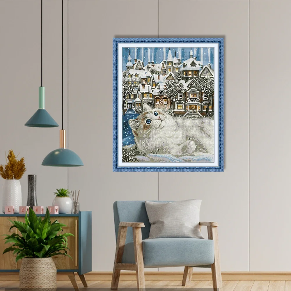 Joy Sunday Cross Stitch Kit Cat City HD Pattern Aida 16/14/11CT Counted Printed Canva DIY Embroidery Kit  Needlework Home Decor