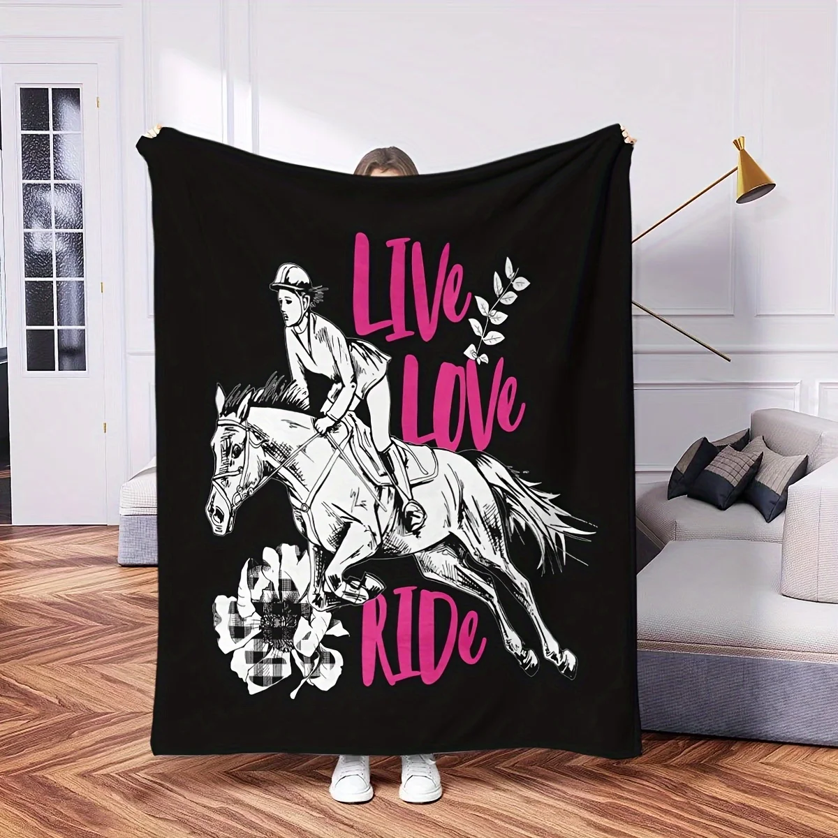 1pc Horse Riding Flannel Blanket, Gift for Lover Cycling Gift Blanket, Gift for Relatives Friends Family Who Love Horses And Lov